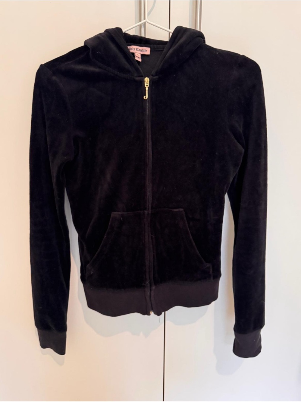 Vintage Y2k Juicy Couture Black Velour Hoodie With Gold Zip, Xs View 2